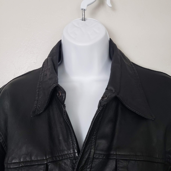 Zony Inc. Vintage 2002 Black Leather Jacket Snap Buttons Harley Davidson Pocket - Picture 3 of 11